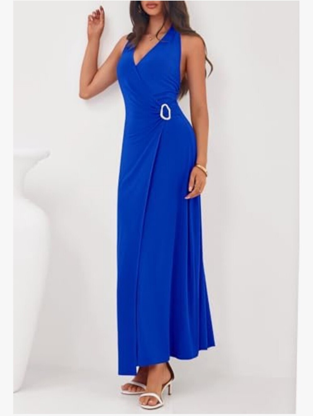 PrettyGarden Sleeveless Royal Blue Maxi Dress with Side Buckle Detail Sz Medium
